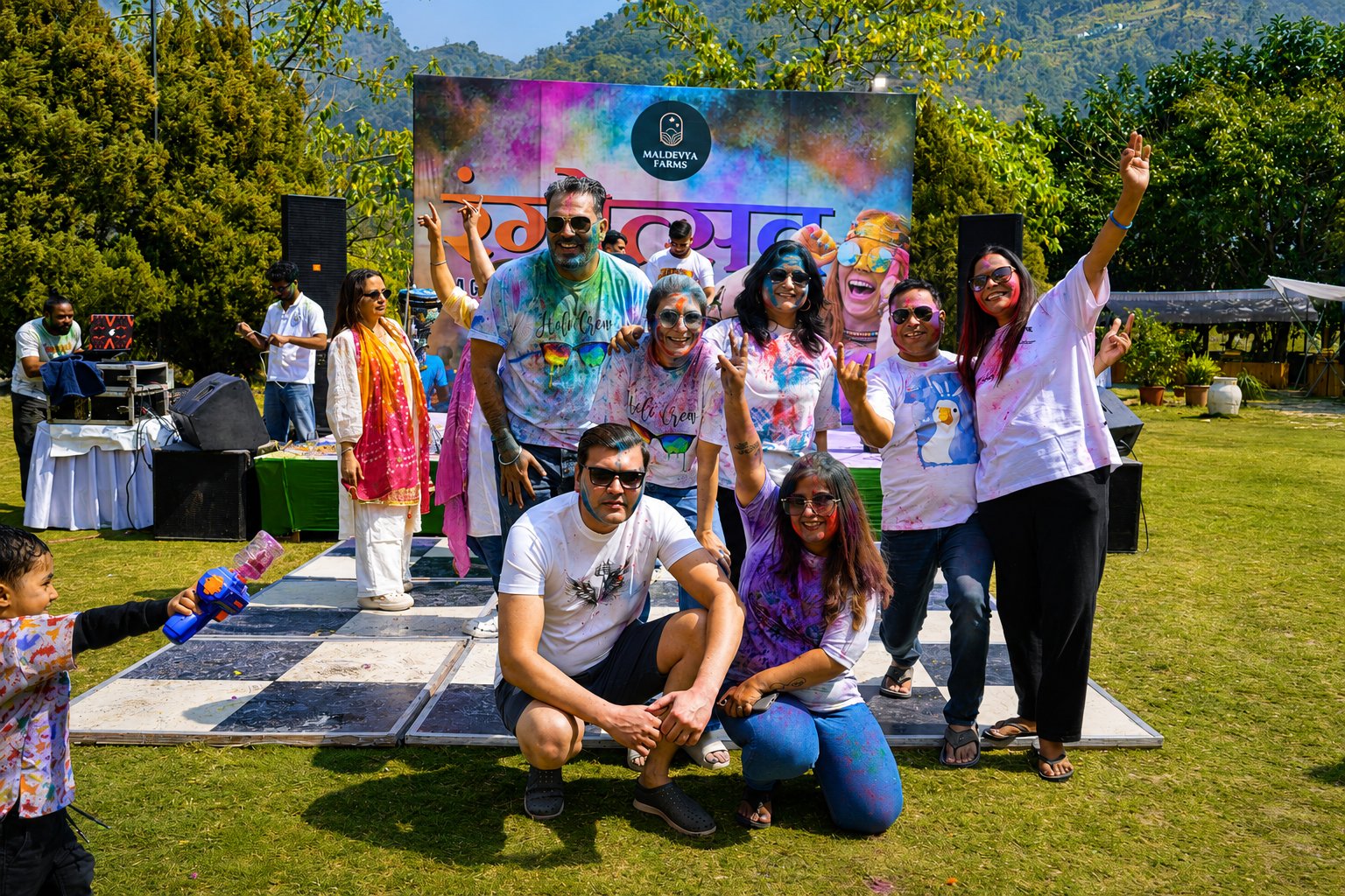 Guests celebrating Holi together at the farm