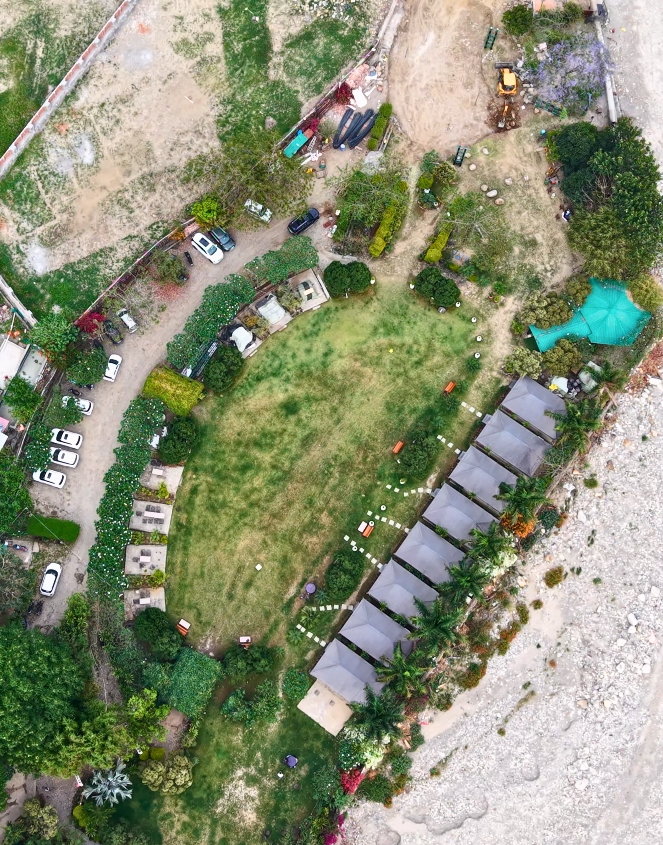 An aerial view of the resort and surrounding landscape